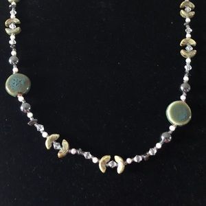 HEMATITE-CERAMIC BEADED NECKLACE.